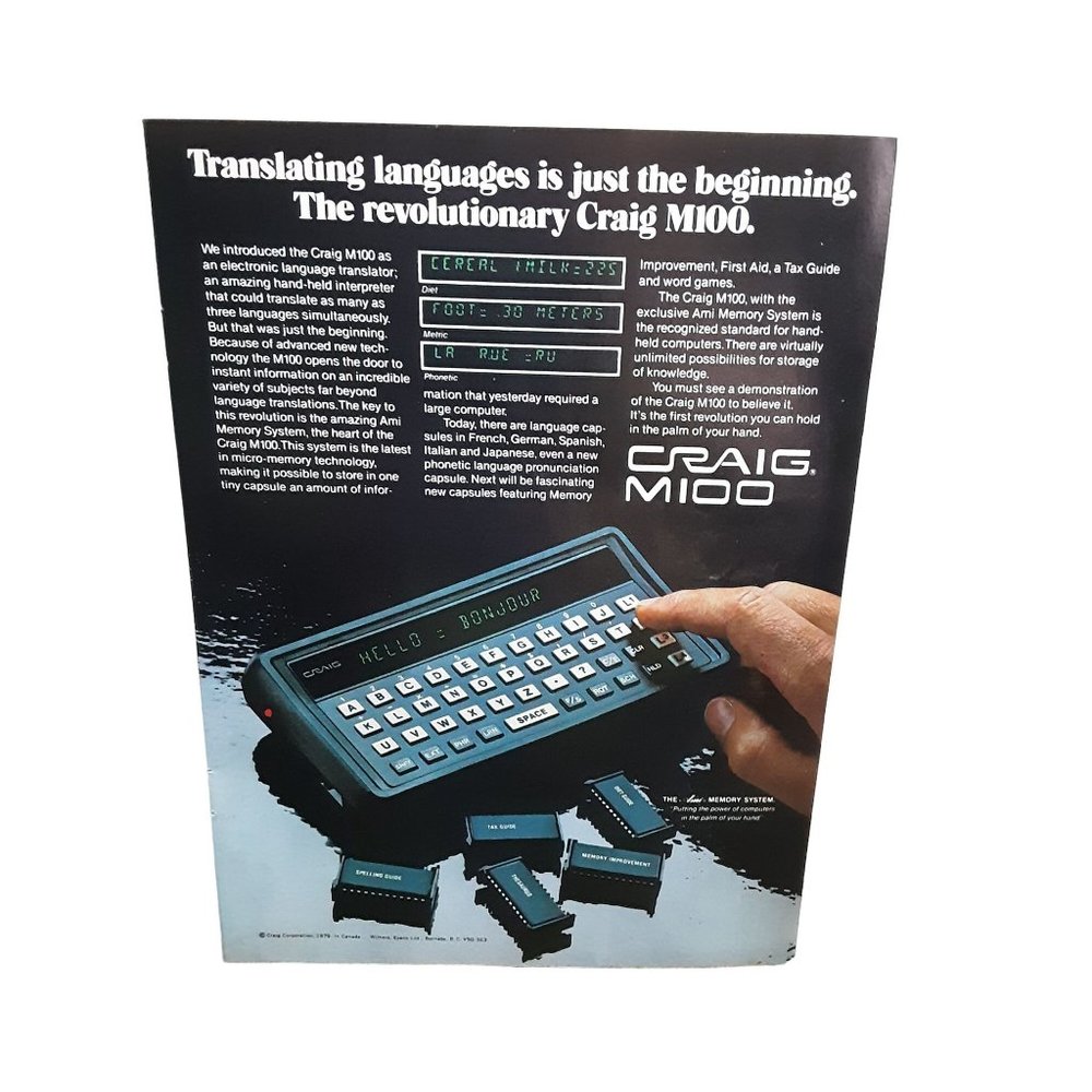 Craig M100 Language Translater vintage 1979 Original Magazine Print Ad